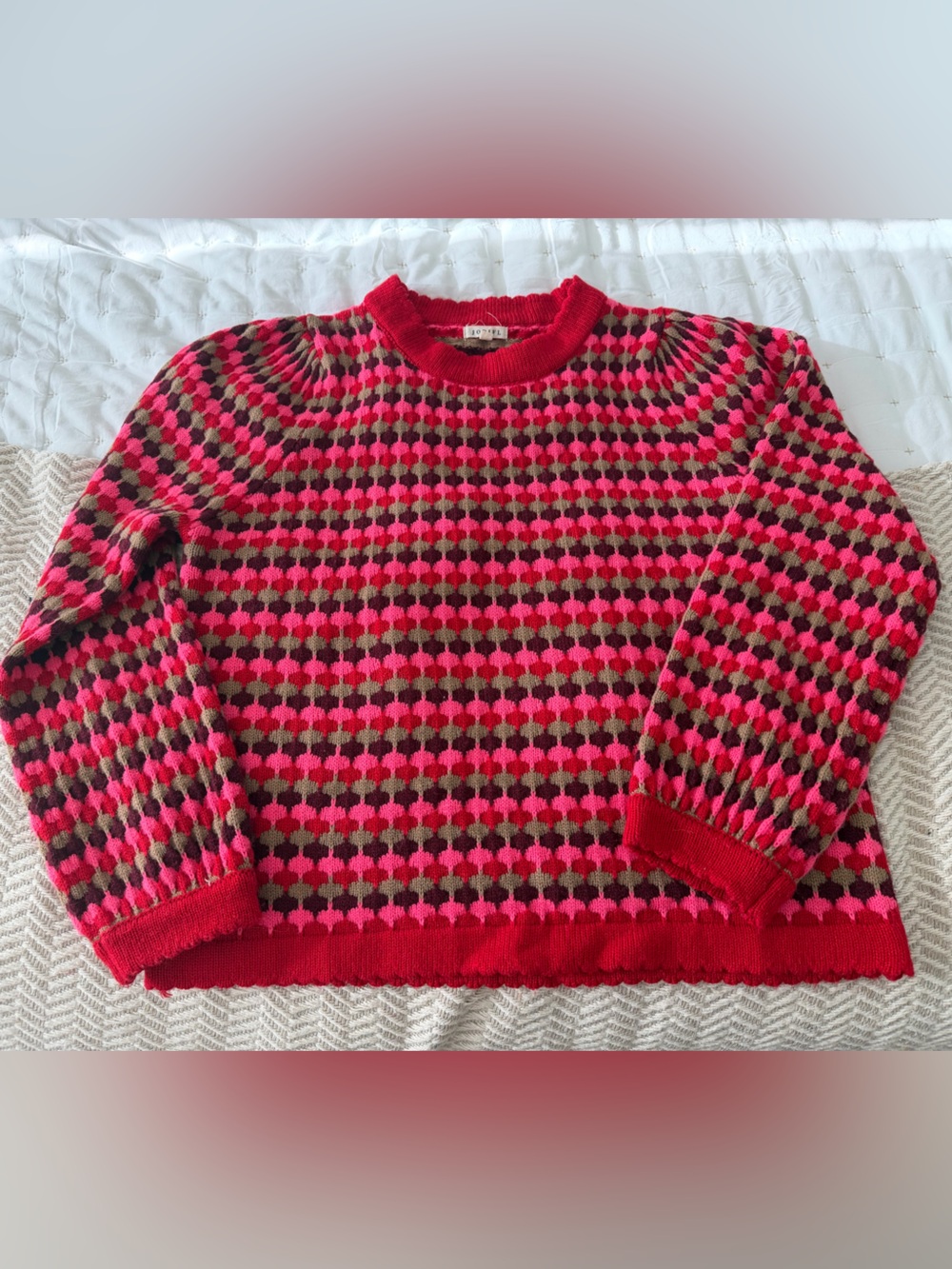JODIFL Red and Pink Checkered Crewneck Sweater